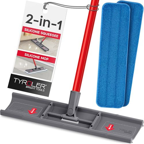 Tyroler Moppy Shmoppy 2-in-1 Mopa Fregona & Escobilla de Goma Para Suelos | Haragan Suelo Professionale 4 Partes - Mango Largo 140 Cm, Cabezal de Silicona 100% 42 Cm | Escoba de Goma