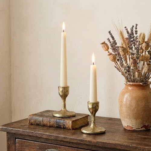 Inweder Antique Brass Candlestick Holders: Cast Iron Taper Candle Holder