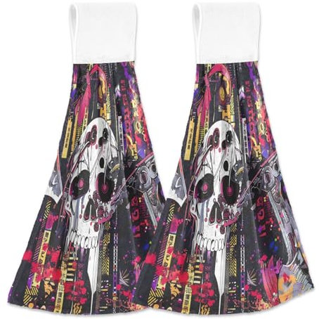 EtherSpher Scythe of Death Decorative Hanging Loop Hand Towel Pretty Hand Towels for Bathroom Dish Drying Towels Absorbent 2 Pack