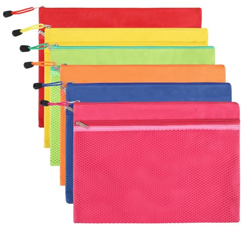 Bolsas de tela Oxford A4 impermeables con cremallera, bolsas con cremallera, bolsillo para documentos para suministros de oficina, accesorios de viaje (6 unidades, 6 colores)