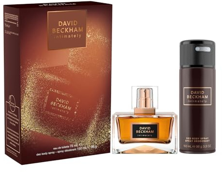 David Beckham, Presentlåda för honom intimt, med Eau de Toilette och deodorant kroppsspray, sensuell doft för män bärnsten-aromatisk, 75 ml och 150 ml