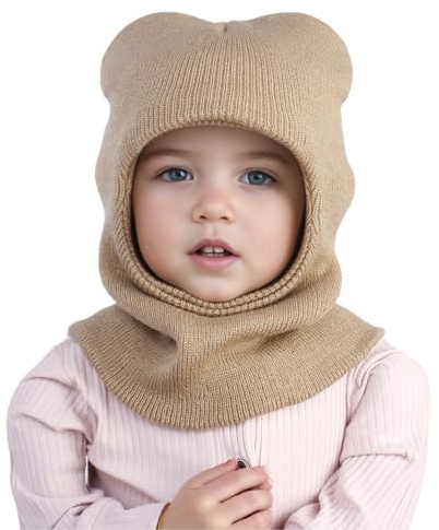 AYPOW Barn slip-mössa flickor pojkar baby varm vintermössa vindtät stickad mössa med sjalar beanie mössa barnmössa balaclava för småbarn utomhus, kaki, one size