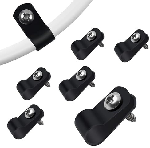 Aroidful 100 stycken svarta R-kabelklämmor 8,4 mm nylon kabelfäste med skruvar, skruvbar plastklämma för kablar och kabelkanal 0,33 tum