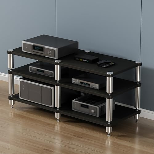 HiFi-ljudställ för skivspelare och vinylförvaring, 120 x 48 x 63 cm, modernt konsolbord för stereosystem och spel, snyggt svart stativ för musikälskare
