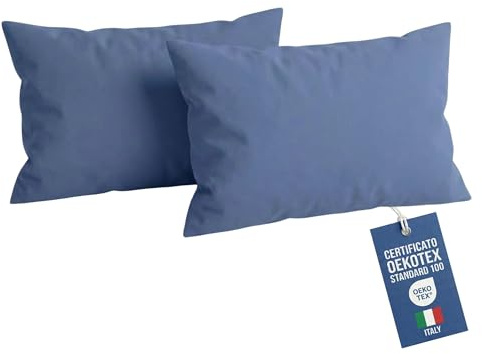 NARCISO Federe Cuscino Letto 50x80 Cotone 100% Copricuscino Letto, Coppia Federa Antiacaro ed Anallergica per Cuscini Standard e Cervicale, Made in Italy e Certificato OEKOTEX (Celeste Polvere)