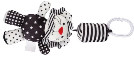 Stroller Plush Wind Chimes Toys Colorful Animal Shapes Baby Hanging Rattle Toys for Children, 34x12cm, 3 Months+ (Black and white striped lion pendant)