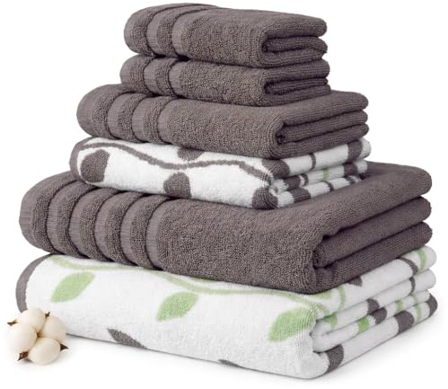 Pacific Coast Textiles 6 Pc Yarn Dyed Towel Organic Vines Ash Grey, 6-Piece