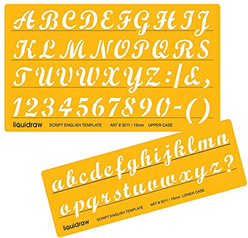 Liquidraw Lettering Stencils for Crafts English Stencil Alphabet Number Drawing Drafting Template (Upper & Lower Case Combo) (15mm / 20mm / 25mm) (15mm)