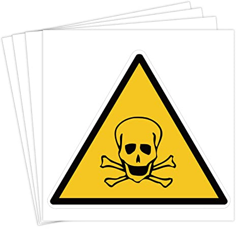 dealzEpic - Yellow Triangle Poison/Toxic Warning Sign with a Skull and Crossbones - Self Adhesive Peel and Stick Vinyl Sticker - 3.94 x 3.94 inches | Pack of 4 Pcs
