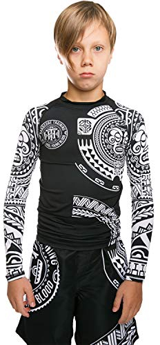 Hardcore Training Kids Rash Guard TA Moko Schwarz Kompressionshemd Lange Ärmel Kinder Fitness Grappling BJJ Grundschicht Sportbekleidung