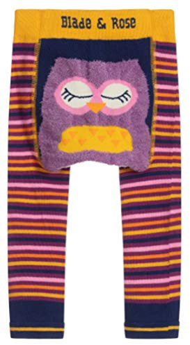 Blade & Rose, Unisex Baby Clothes, Betty Owl–Print Striped Knit Leggings, Purple, 6-12 Months