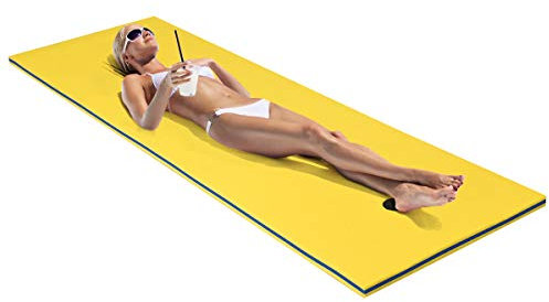 COSTWAY Tappeto Galleggiante per Mare e Piscina Arrotolabile, Materassino Galleggiante in Schiuma con Poggiatesta e Corda, Galleggiante Piscina Resistente (210 x 66 cm, Giallo)