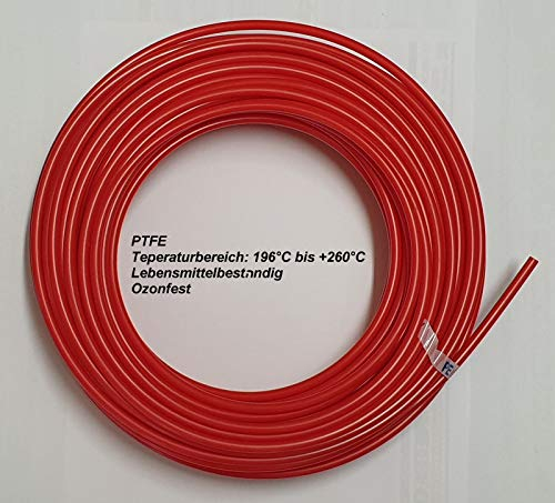 Teflonschlauch Ø 8x6 rot 50 Meter PTFE bis +260°C Pneumatik- Druckluftschlauch außentoleriert