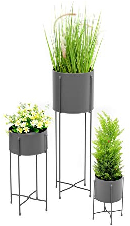 3PC Tall Contemporary Indoor & Outdoor Flower Plant Pot Holders & Hairpin Stands - SLATE GREY