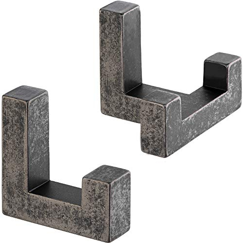 Gedotec Wand-Haken eckig Kleiderhaken Tür 1 Set - Metallhaken Vintage - TETRIS | Einzelhaken + Doppelhaken Antik Eisen | Garderoben-Haken Metall unsichtbar verschraubt | Aufhänger für Wand-Montage