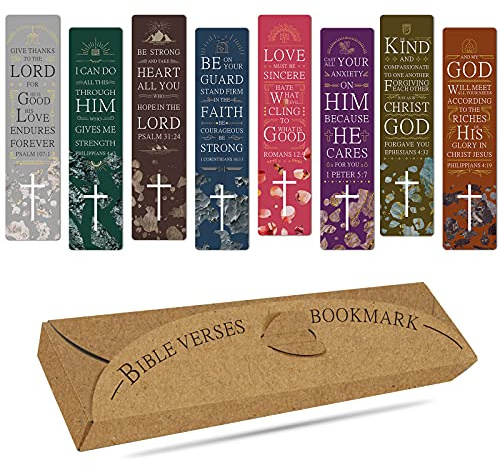 48 Pieces Bible Verses Bookmarks with Cross Cutout Design – Laminated Book Markers with Storage Box, Great Religious Christian Gift for Men, Women, Kids, Reading Reward, Church Supplies
