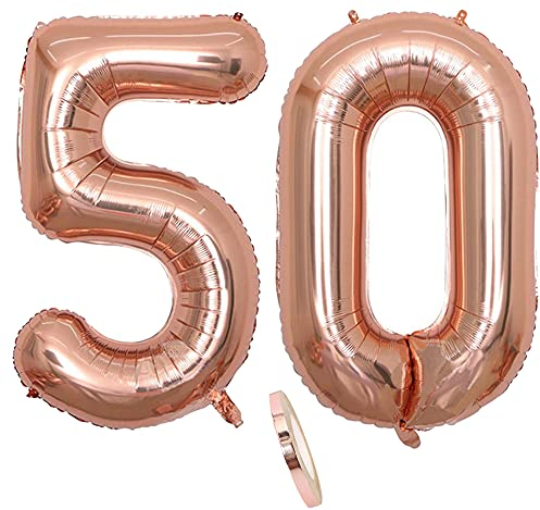 Folienballon Zahl Deko Rose Gold 50 für Frau Frauen, XXL 100cm Riesen Nummer Aufblasbar Helium Ballon Figuren Zahlen Luftballons Geschenk für 50. Jahre Geburtstag Hochzeit Jubiläum Party Dekoration