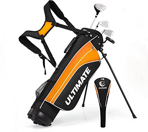 OFFICEJOY Kids Golf Clubs, Golf Stand Bag with 3# Fairway Wood, 7# & 9# Irons, Putter, Head Cover & Rain Hood, Youth Golf Clubs for Boys & Girls, Junior Golf Clubs for Ages 8-10, Right Hand,Orange