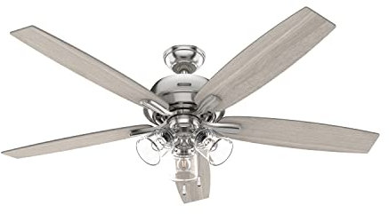 Hunter 60 inch Indoor Ceiling Fan with LED Lights - Ceiling Fan with Pull Chain, For Bedroom or Living Room, Standard Mount, No Remote, 5 Blades, Includes Bulbs - Dondra 52348, Brushed Nickel