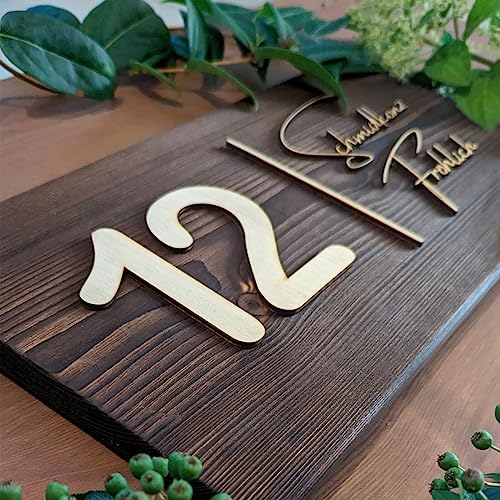 Haustürschild Türschild Namensschild Name und Hausnummer in Altholzoptik personalisiert Vornamen Nachnamen und Nummer