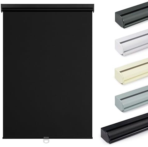 Boolegon Roller Shades for Windows Blackout Cordless Roller Blinds Color-Matched Stable UV Protection Free-Stop Heat Insulation Energy Saving Shades for Home Office, Black, 34 W x 78 H