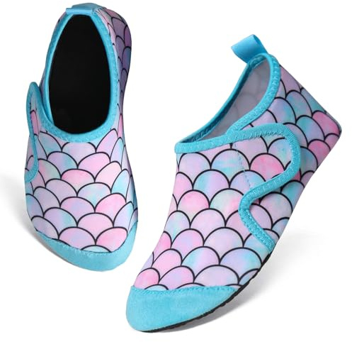 TMEOG Chaussure de Plage Enfant Chaussure Aquatique Fille Garçon Chaussure Eau Chausson Piscine Antidérapante Chaussures pieds nus de Mer Natation Surf(32/33 EU,FC_Pourpre)