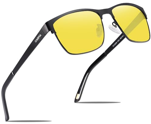CARFIA Polarized Sunglasses Man Metal Square Frame 100% UV400 Protection for Driving, One Size, Black Frame With Grey Lens