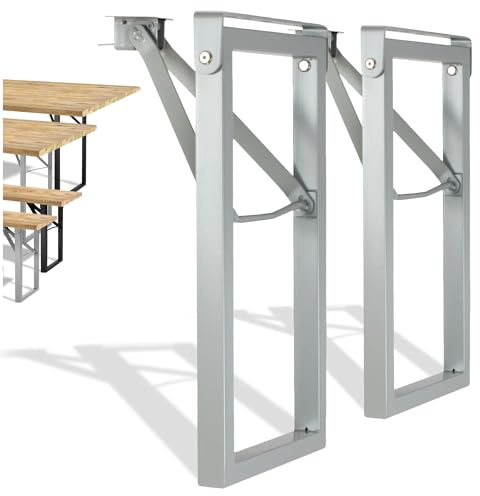 Natural Goods Berlin Lot de 2 bancs pliants gris (43 cm x 23 cm) – Pieds profilés de coffre métal – Structure stable jardin, terrasse, camping