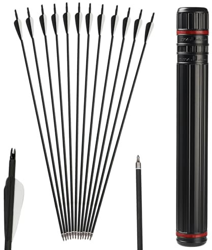 Toparchery 12 Stück 30 Zoll Carbonpfeile Bogenpfeile Jagdpfeile Spine 500 mit Pfeilköcher für Recurvebogen Compoundbogen Langbogen