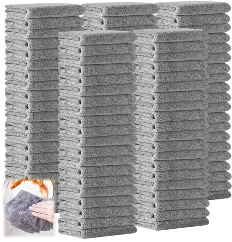 GJV Lot de 100 chiffons de nettoyage réutilisables en microfibre - Torchons à vaisselle en charbon de bambou épais - Absorbants - Faciles à nettoyer