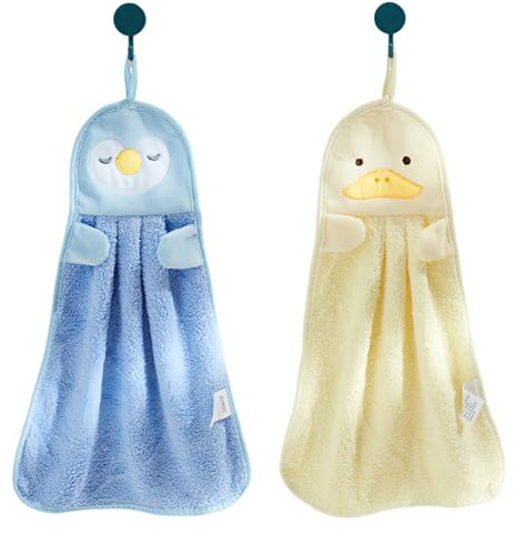 2 Stück Kinder Handtücher, Süßer Tier Waschlappen Kinderhandtuch, Schnelltrocknende Gesichtstücher mit Hängenden Schlaufen für Küchen und Badezimmer