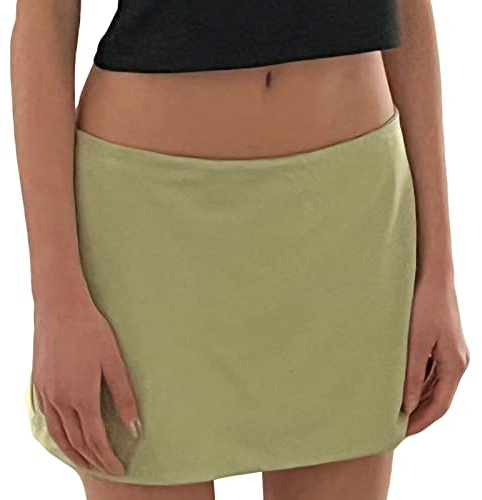 Women Micro Mini Skirt Sexy Solid Color Low Waist Slim Fit Pencil Skirt Stretchy Tight Short Skirt for Club Night Out (C-Green, S)