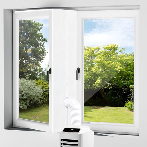 Air Conditioner Window Seal, Air Conditioning Window Seal Kit for Mobile Air Conditioner and Tumble Dryer, Hot Air Stop Air Exchange Guards with Zip and Adhesive Fastener, 400CM