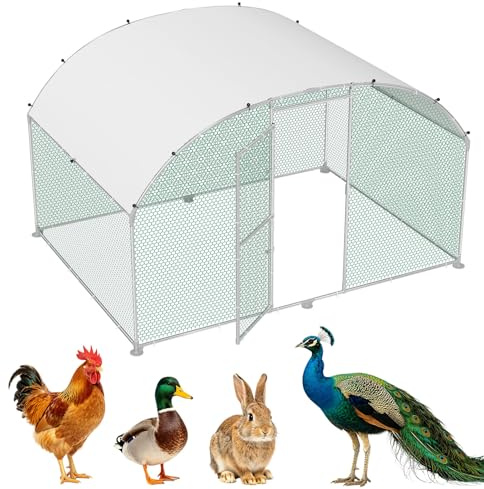 LZQ Gabbia per polli a ruota libera 3 x 2 m in metallo zincato per animali domestici, pollaio, pollaio, pollaio, pollaio, con protezione solare, tetto e porta, per polli, conigli, piccoli animali