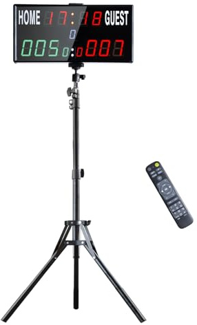 Ousmile Tabellone Segnapunti Elettronico Portatile, 13 Cifre per Basket con Orologio, Gioco Tennis con Conto alla Rovescia/Crescente, LED Scoreboard per Pallavolo, Cornhole, Badminton