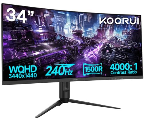 KOORUI 34 inch ultrawide curved gaming monitor 240hz,WQHD(3440x1440),HDR400,Contrast 4000:1, 1ms，1500R，PIP/PBP, Adaptive Sync，VESA, DP/HDMI, G3441XC