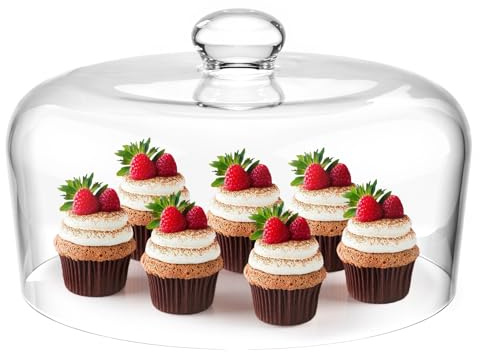Krbnk Campana de cristal universal con botón de diámetro 28 cm, tapa de placa para tartas, cubierta de cristal con botón, campana para tartas hecha a mano, cubierta para plato de tartas