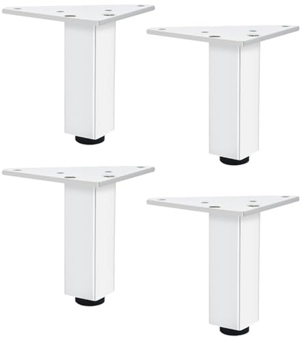 Genérico Pies para Muebles Patas de Armario Blancas 4 Piezas Altura Ajustable Cuadradas de Aleación de Aluminio Altura 6-40 cm Patas para Aparador Mesita de Noche con Tornillos 10 cm/4