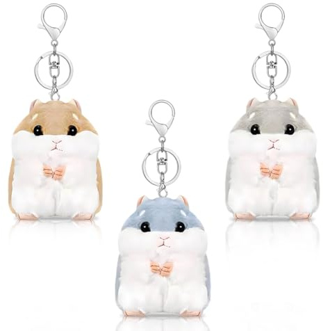 JhavexToy Llavero Hamster de Peluche, 3 Adornos Animales para Bolsos Mochilas Claves, Regalo Divertido para Niños y Adultos, Accessorio Mignon y Resistente para la Moda Diaria (Gris Azul Marrón)