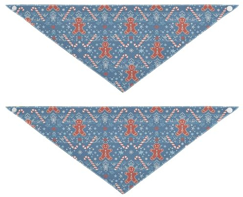 Juego de 2 pañuelos de Navidad con diseño de pan de jengibre para perro, para cumpleaños, vacaciones, accesorios para mascotas, gato, gatito, pañuelo para cuello, azul claro, L
