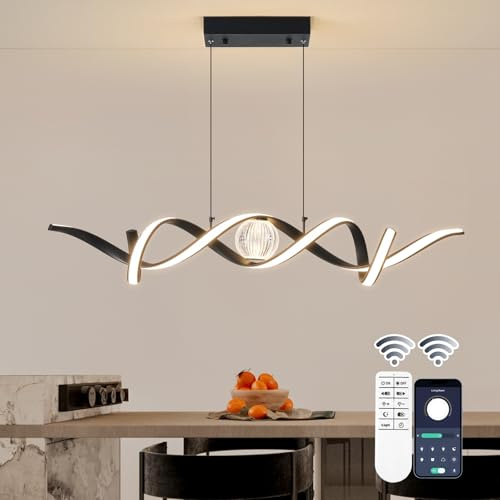 ORANOOR Modern LED Pendant Lights, Dimmable 39'' Spiral Wave LED Chandelier Lighting, Linear Swivel Black Dining Room Hanging Light Fixtures Kitchen Island Pendant Light for Dining Table (2340lm)