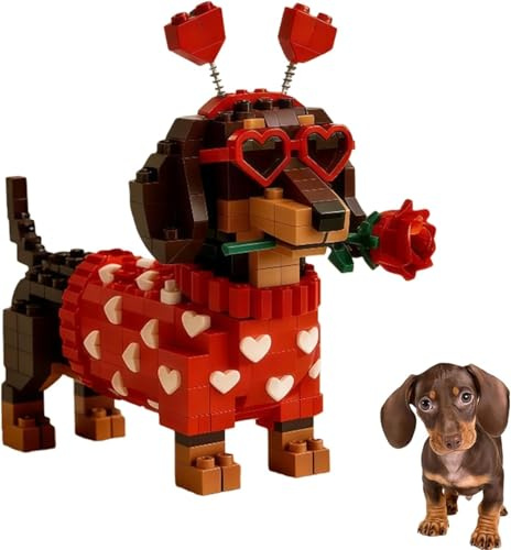 2026 Valentine’s Day Exclusive Dachshund Brick Set, Cute 3D Dog Building Blocks Toy, DIY Romantic Valentine Decoration Gift for Adults, Puppy Gift for Dog Lovers (1 Set)