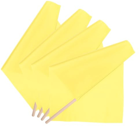 JECOMPRIS 4 Bandierine Gialle per Arbitri da 30x40 Cm, Bandiera di Segnalazione in Poliestere Manico in Legno Ergonomico, Bandiere per Eventi Sportivi e Gare All’aperto