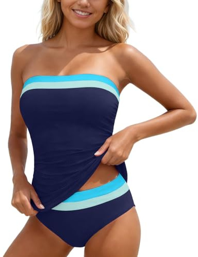 Conjuntos De Bikinis Bikini Talla Grande Sin Tirantes Blanco Tankini Traje De Bañon Top Reductores Volantes con Relleno Talle Alto Bañadores Azul Marino XL