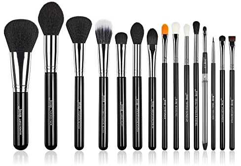 Jessup Pro Makeup Brushes 15 Pcs Makeup Brush Set Cosmetics Make Up Powder Foundation Eyeshadow Eyeliner Blending Lip Brush Tools (Black/Silver) T092