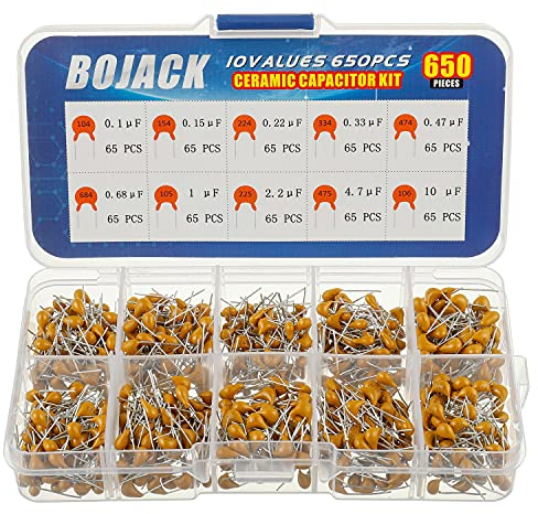BOJACK 10 valeurs 650 pièces Kit d'assortiment de haute qualité en céramique condensateurs de Capacité de 0.1 uf / 100 nF à 10 uF Emballer dans une boîte