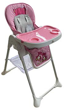 HighChair Feeding Table Padded Seat Folding 3 in 1 Baby Toddler Infant Reclining Height Adjustable Feeding High Chairs with Removable Tray 5 Point Harness Wheels, Recliner 6-36 Months (Pink)