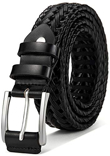 BULLIANT Mens Belts,Leather Woven Braided Belts for Gift Men Casual Jeans Golf(Black,40-44 Waist Adjustable)