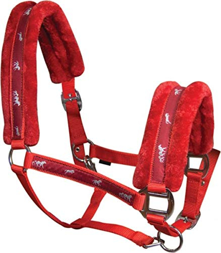 York Halfter Softy mit Plüschpolsterung Stallhalfter Pferdehalfter Teddyfleece (Cob, rot)