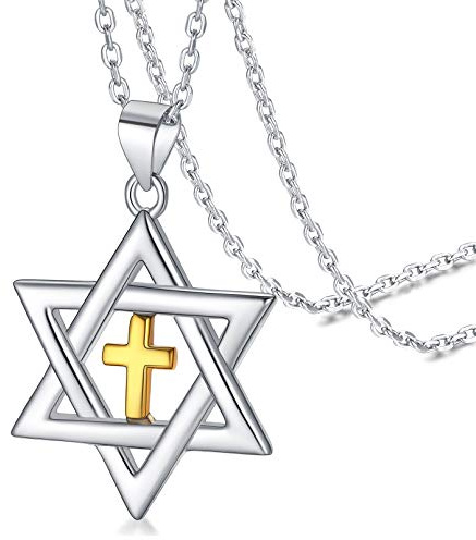 FaithHeart 925 Silber Davidstern Anhänger mit Kreuz Symbol Jüdischer Hexagramm Kette für Weihnachten Geburtstag